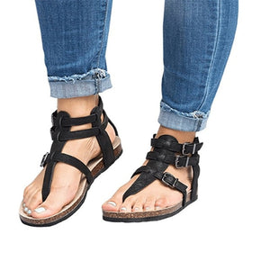 Ake Sia Summer Women' Feminina Belt Buckle Hollow Out Comfort Roman Flat-Bottomed Flip Flops Pedal Gladiator Sandals Shoes A369