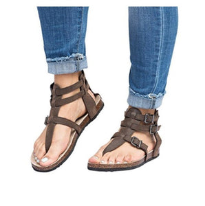 Ake Sia Summer Women' Feminina Belt Buckle Hollow Out Comfort Roman Flat-Bottomed Flip Flops Pedal Gladiator Sandals Shoes A369