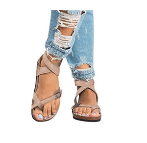 Ake Sia Summer Women' Feminina Belt Buckle Hollow Out Comfort Roman Flat-Bottomed Flip Flops Pedal Gladiator Sandals Shoes A369