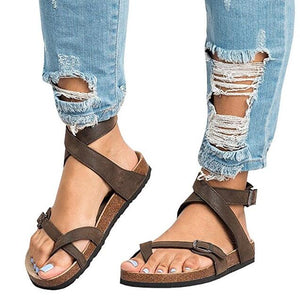 Ake Sia Summer Women' Feminina Belt Buckle Hollow Out Comfort Roman Flat-Bottomed Flip Flops Pedal Gladiator Sandals Shoes A369