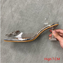 Load image into Gallery viewer, Women&#39;s high heel sandals 2019 summer new pointed low heel rhinestone decorative sandals 42 large size jelly shoes