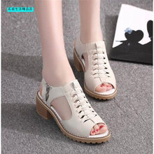 Load image into Gallery viewer, Woman Vintage Elegant Mid Square Heel Women&#39;s Sandals Summer Style Peep Toe Cross Tied Side Zip Design Shoes