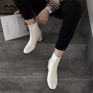 Star And Comfortable Women's High-heeled Student Qiu Dong Joker White Boots Boots Of England In The Thick Coat To Keep Warm 39