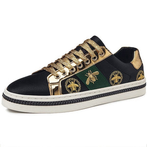 Men's Casual Desinger Shoes Men Black Skate Sneakers PU Leather Golden Luxury Embroidery