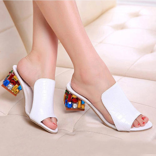 large sizes 34-41 Woman Sandals slippers Colorful Rhinestone crystals Heels peep Toe Summer women's Shoes