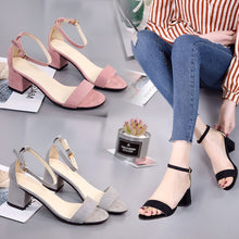 Load image into Gallery viewer, Sandals female with 2019 summer new word with thick with black suede wild open toe with women&#39;s shoes