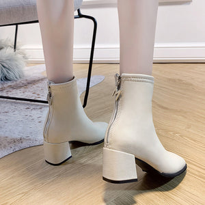 Star And Comfortable Women's High-heeled Student Qiu Dong Joker White Boots Boots Of England In The Thick Coat To Keep Warm 39