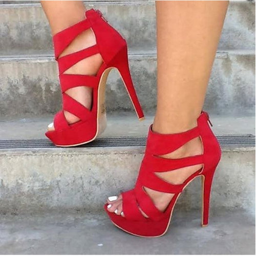 SHOFOO shoes,Elegant and stylish free shipping, suede, 14.5 cm high-heeled sandals, women's sandals. SIZE:34-45
