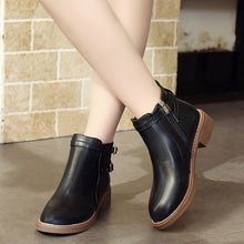 Load image into Gallery viewer, Dwayne autumn martin boots female round toe ankle boots side zipper double belt buckle ladies short boots low heel women&#39;s shoes