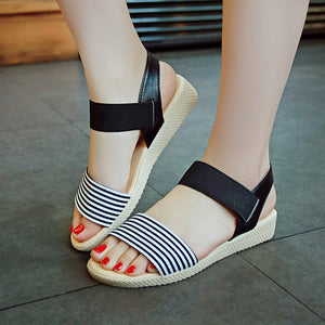 Stylish Women's Sandals Female Stripe Flat Heel Comfort Anti Skidding Beach Shoes Sandals Slipper Sandalias De Verano Para Mujer