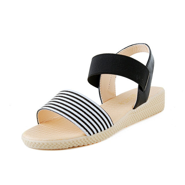 Stylish Women's Sandals Female Stripe Flat Heel Comfort Anti Skidding Beach Shoes Sandals Slipper Sandalias De Verano Para Mujer