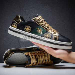 Men's Casual Desinger Shoes Men Black Skate Sneakers PU Leather Golden Luxury Embroidery