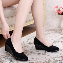 Load image into Gallery viewer, Women High Heels Shoes Plus Size Platform Wedges Female Pumps Elegant Flock Buckle Bowtie Ankle Strap Party Wedding Shoes