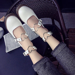 japanese shoes lolita Student Shoes College Girl Student LOLITA Shoes JK Uniform Shoes PU Leather Heart-shaped Lac Shoes cosplay