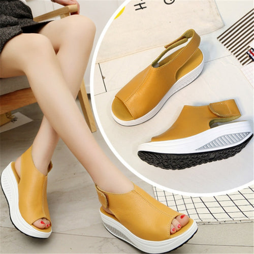 New rocking shoes women's sandals thick bottom wedges sponge cake waterproof platform fish mouth large size women's sandals