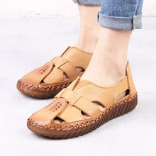 Load image into Gallery viewer, 2019 Summer Women&#39;s Sandals Breathable Genuine Leather Handmade Ladies Shoe Leather Sandals Women Flats Retro Style Mother Shoes