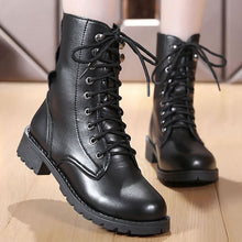 Load image into Gallery viewer, Ankle boots for women black large size 4.5-10 fleeces motorcycle boots increase comfortable leather boots women spring