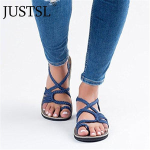 JUSTSL plus size Knot summer women's Europe beach sandals feminina clip toe flat bottom shoes ladies fashion sandals size 35-43