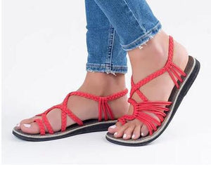 JUSTSL plus size Knot summer women's Europe beach sandals feminina clip toe flat bottom shoes ladies fashion sandals size 35-43