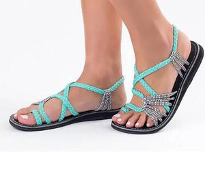 JUSTSL plus size Knot summer women's Europe beach sandals feminina clip toe flat bottom shoes ladies fashion sandals size 35-43