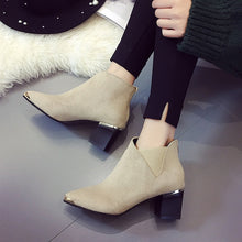 Load image into Gallery viewer, Fashion Sexy Women Boots Short Boots Martin Boots Ankle 2018 Autumn New Pointed  Metal Elegant Casual Shoes Woman Non-slip