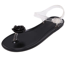 Load image into Gallery viewer, Summer transparent jelly sandals girls flowers flat flat with toe plastic plastic soft bottom holiday beach beach women&#39;s shoes