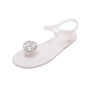 Summer transparent jelly sandals girls flowers flat flat with toe plastic plastic soft bottom holiday beach beach women's shoes