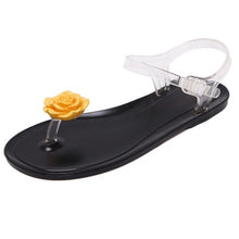 Load image into Gallery viewer, Summer transparent jelly sandals girls flowers flat flat with toe plastic plastic soft bottom holiday beach beach women&#39;s shoes