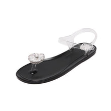 Load image into Gallery viewer, Summer transparent jelly sandals girls flowers flat flat with toe plastic plastic soft bottom holiday beach beach women&#39;s shoes