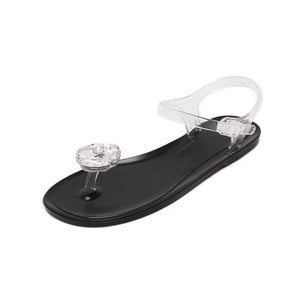 Summer transparent jelly sandals girls flowers flat flat with toe plastic plastic soft bottom holiday beach beach women's shoes