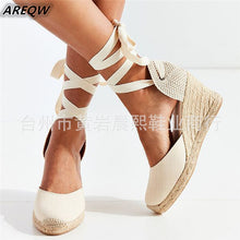 Load image into Gallery viewer, Women&#39;s Espadrille Ankle Strap Sandals Comfortable Slippers Ladies Womens Casual Shoes Breathable Flax Hemp Canvas Pumps