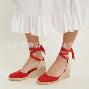 Women's Espadrille Ankle Strap Sandals Comfortable Slippers Ladies Womens Casual Shoes Breathable Flax Hemp Canvas Pumps