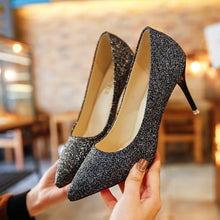 Load image into Gallery viewer, 2019 autumn new fashion sequins high heels Korean version of the wild pointed shallow mouth banquet wedding shoes