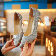 Load image into Gallery viewer, 2019 autumn new fashion sequins high heels Korean version of the wild pointed shallow mouth banquet wedding shoes