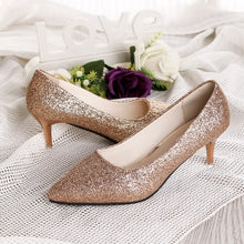 Load image into Gallery viewer, 2019 autumn new fashion sequins high heels Korean version of the wild pointed shallow mouth banquet wedding shoes